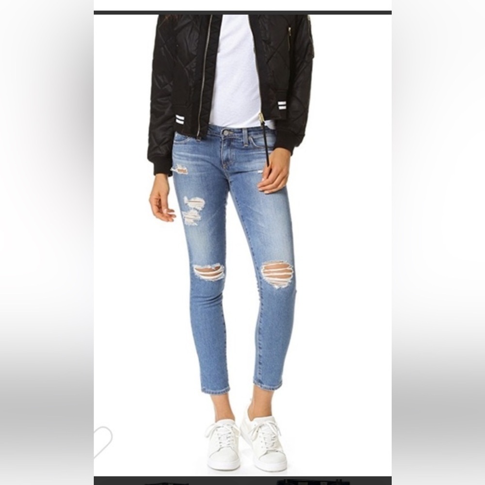 Made in the USA- AG Adriano Goldschmied Light Blue Distressed Cropped Jeans